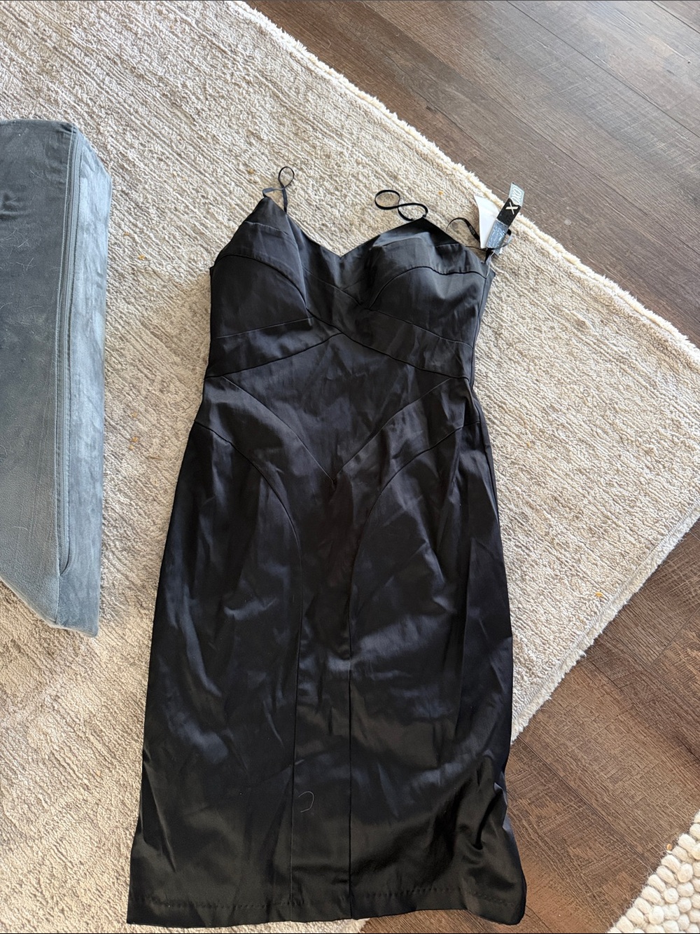 XOXO Black Satin V-Neck Midi Dress
